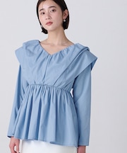 タックショルダーペプラムブラウス