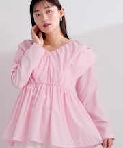 タックショルダーペプラムブラウス