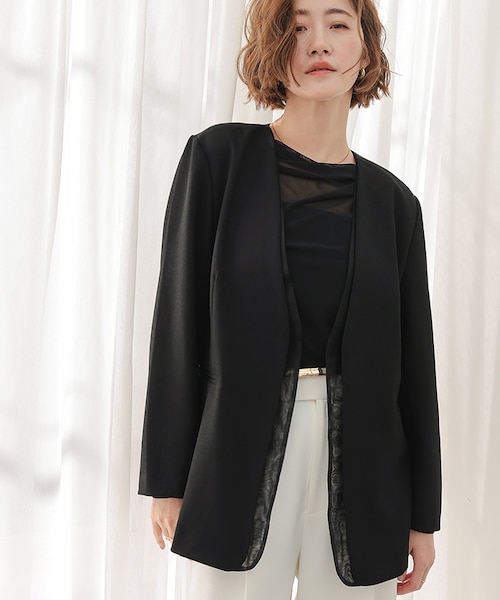 シアーレイヤードノーカラージャケット｜ユアーズの通販｜&mall