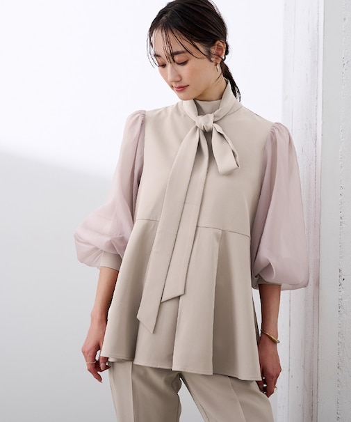 シアースリーブペプラムトップス×パンツ/セットアップ