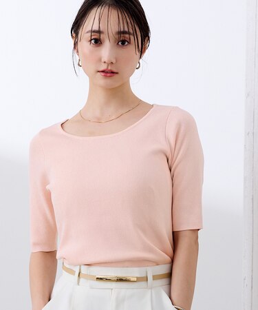 ラウンドネックハーフスリーブニット