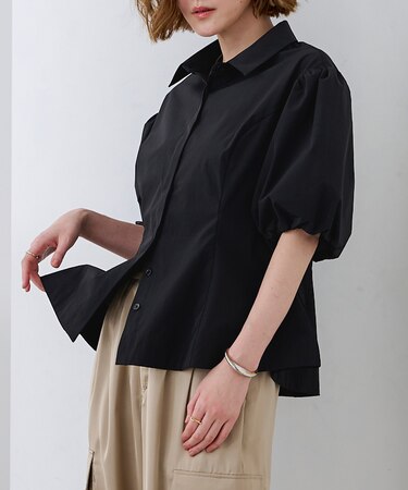 バルーンスリーブウエストシェイプブラウス