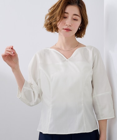 ハートネックランタンスリーブブラウス