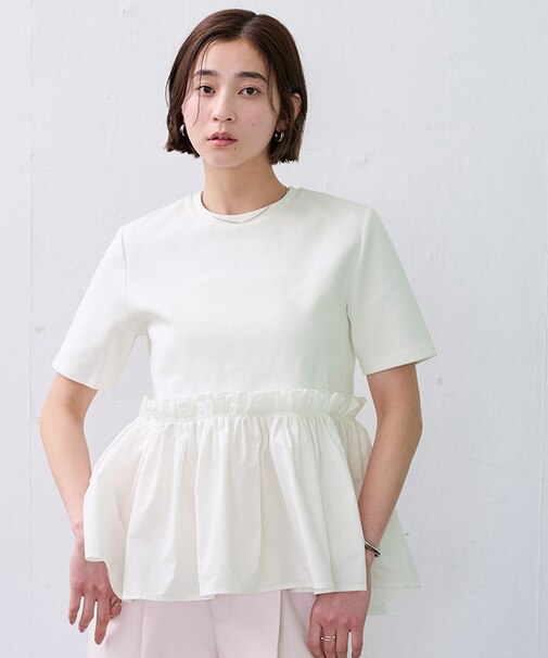 異素材コンボペプラムTシャツ