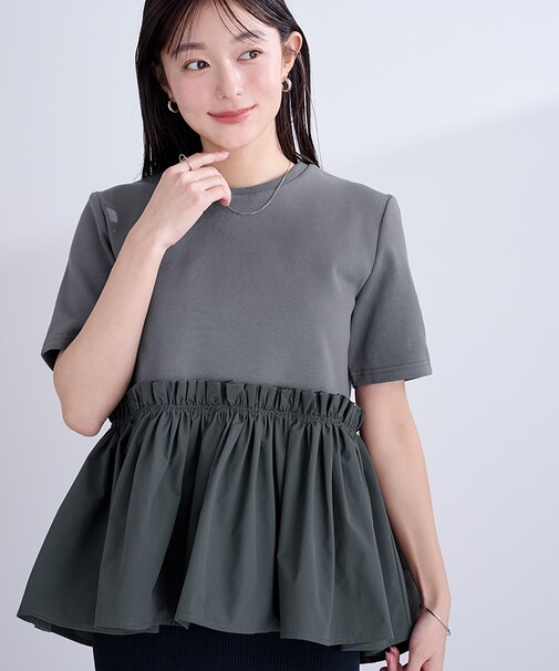 異素材コンボペプラムTシャツ