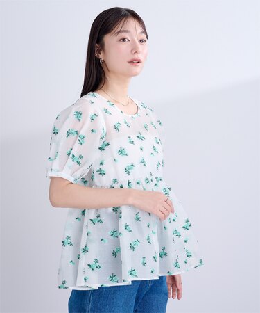 フラワーシアーパフブラウス
