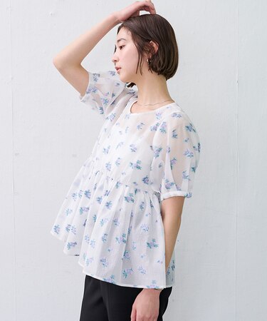 フラワーシアーパフブラウス