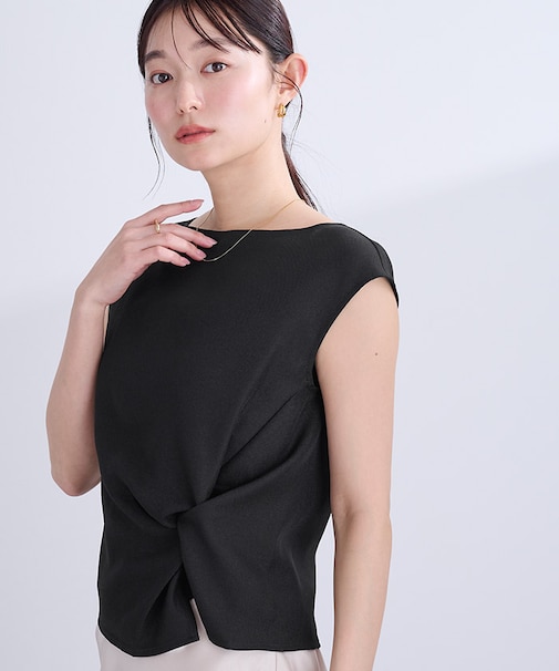 シャーベットリネンライクウエスト絞りブラウス