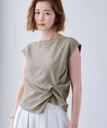 シャーベットリネンライクウエスト絞りブラウス