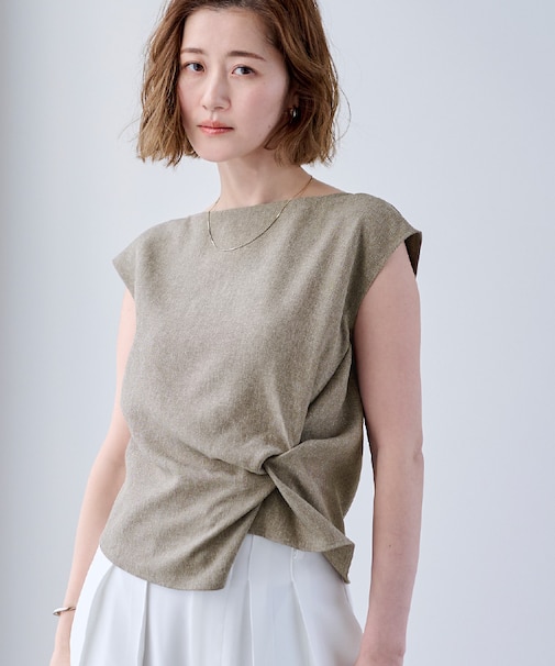 シャーベットリネンライクウエスト絞りブラウス
