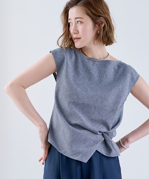 シャーベットリネンライクウエスト絞りブラウス