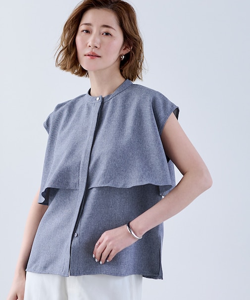 シャーベットリネンライクヨークフレアブラウス