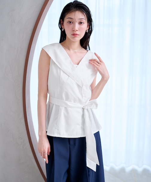 ビッグカラーウエストリボンブラウス