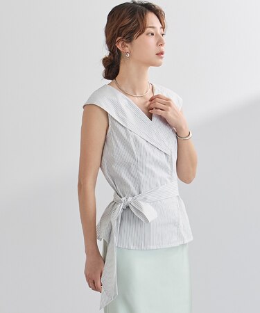 ビッグカラーウエストリボンブラウス