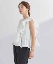 アシンメトリーフリルノースリーブブラウス