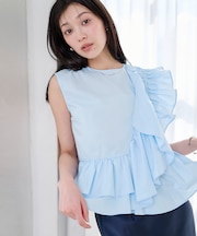 アシンメトリーフリルノースリーブブラウス