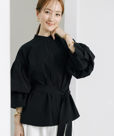 バンドカラーキャンディスリーブブラウス