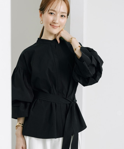 バンドカラーキャンディスリーブブラウス