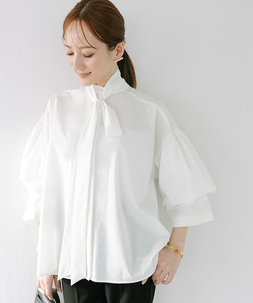 バンドカラーキャンディスリーブブラウス