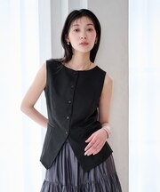 美ツイルボートネックノースリーブトップス/ベスト