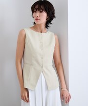 美ツイルボートネックノースリーブトップス/ベスト