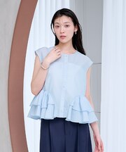 フリルヘムノースリーブブラウス