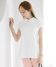 襟付フレアノースリーブブラウス