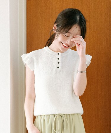 袖フリルサマーニット