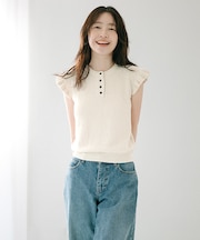 袖フリルサマーニット