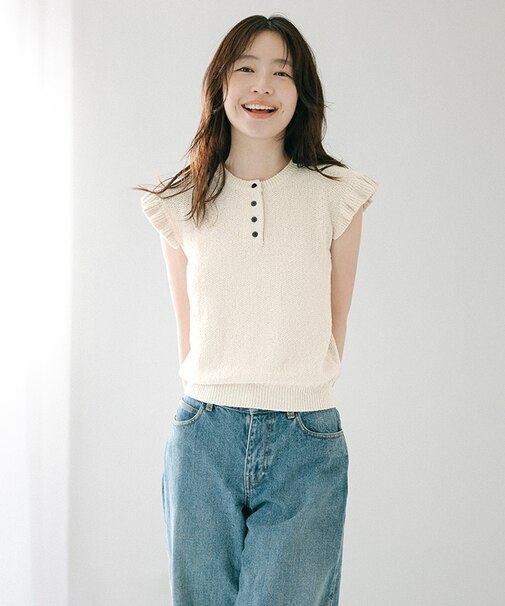 袖フリルサマーニット