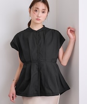 バンドカラーウエストタックブラウス