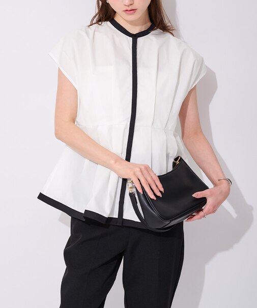 バンドカラーウエストタックブラウス