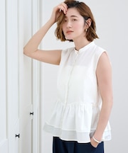 フリルペプラムノースリーブシャツ