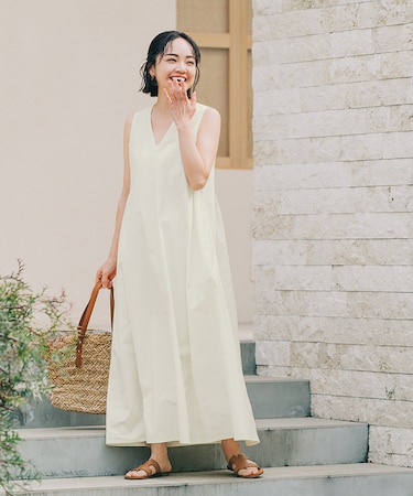 前後2wayネックAラインタックワンピース