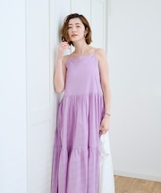 カップ付コットンティアードキャミワンピース