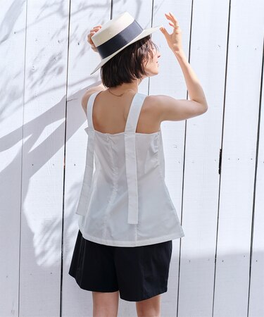 撥水クルーネックノースリーブブラウス/ラッシュガード