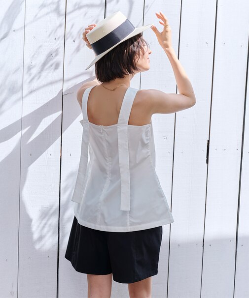 撥水クルーネックノースリーブブラウス/ラッシュガード