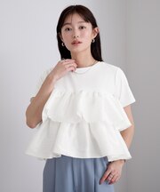 シャイニーティアードフリルトップス