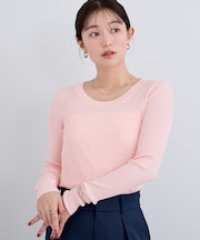Uネック長袖リブニット