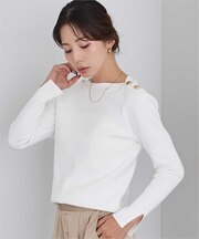 ボートネックショルダーボタンニット