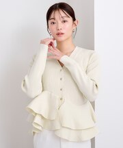 イレヘムティアードフリルペプラムニットカーディガン