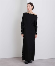 ウールブレンドショルダータックドレープワンピース