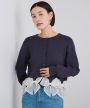リボンドッキングニットカーディガン