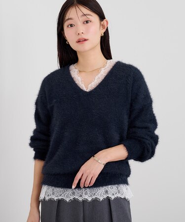 シャギーVネックニット