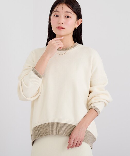 配色クルーネックニットトップス