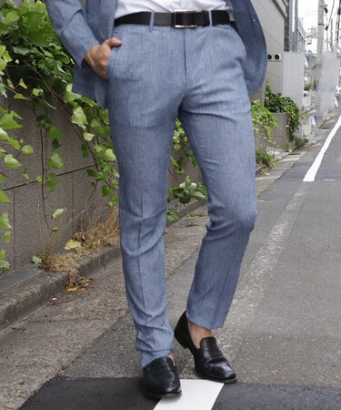 麻調EVALETツイルプリントスラックス