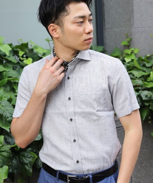 麻調イージーケア半袖シャツ
