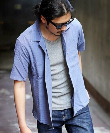 オープンカラー半袖シャツ