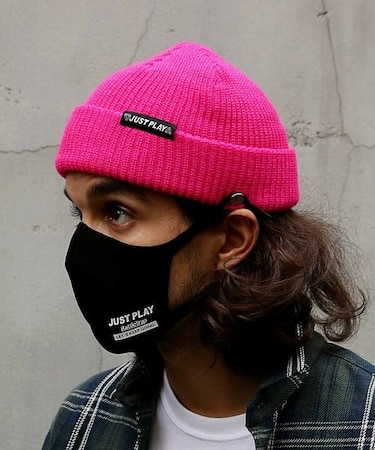 【JUST PLAY】マスク用イヤーフック付きニットキャップ