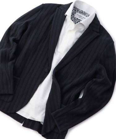 ストライプ/ハイゲージニット リラックスジャケット